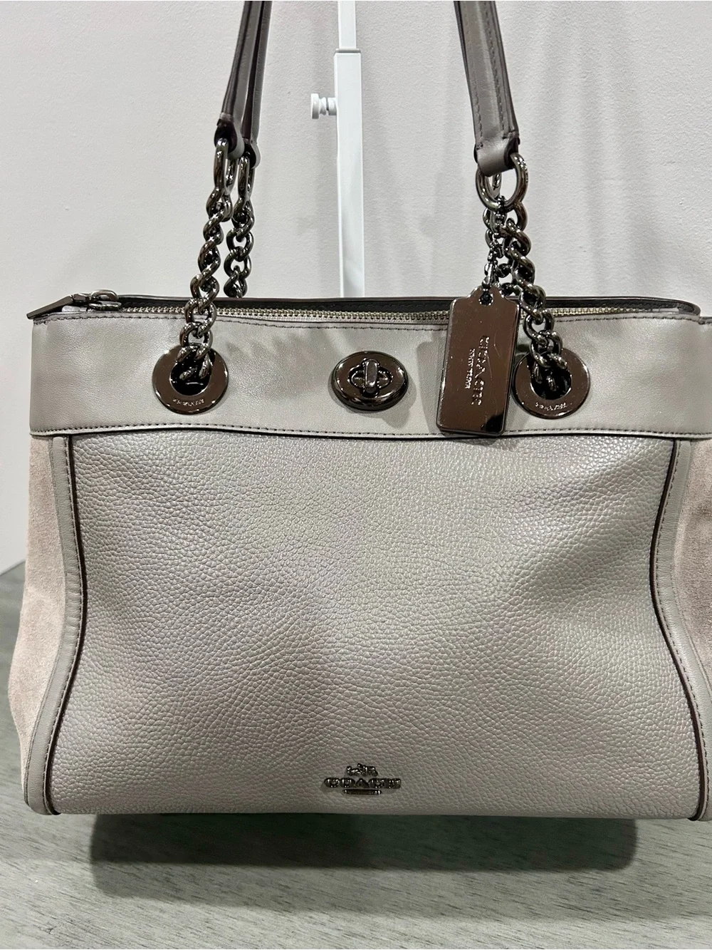 Coach Pebbled Leather Shoulder Bag in Light Gray